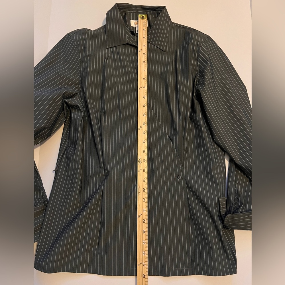 Talbots Gray Pinstripe Wrap Blouse - Picture 6 of 10